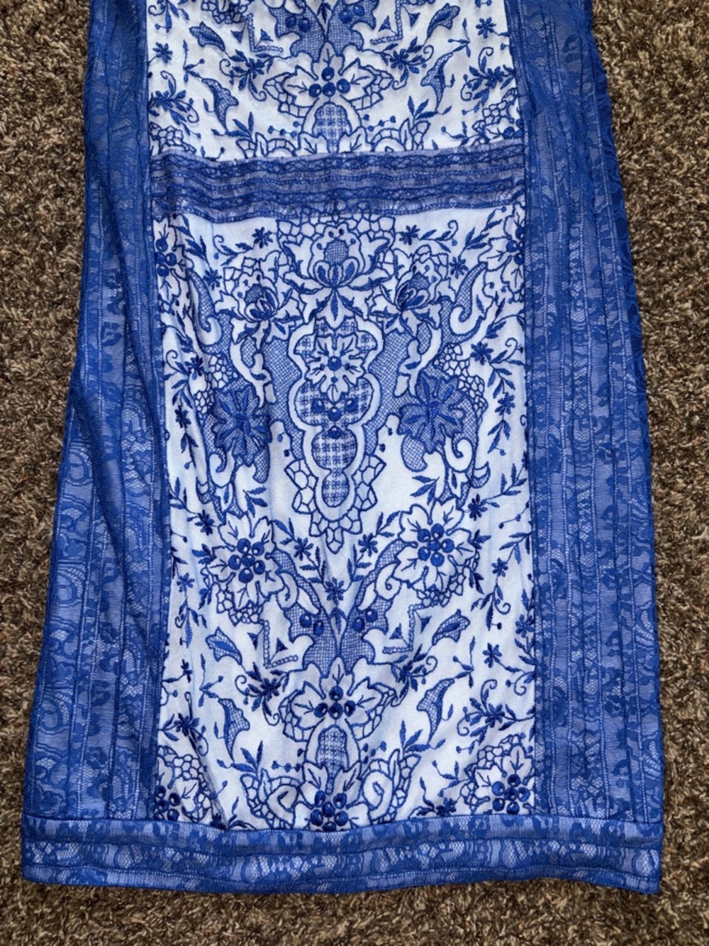 NWOT Tadashi Shoji Blue White Floral Lace Cocktail Sheath Midi Dress, Size 10 - Picture 5 of 16